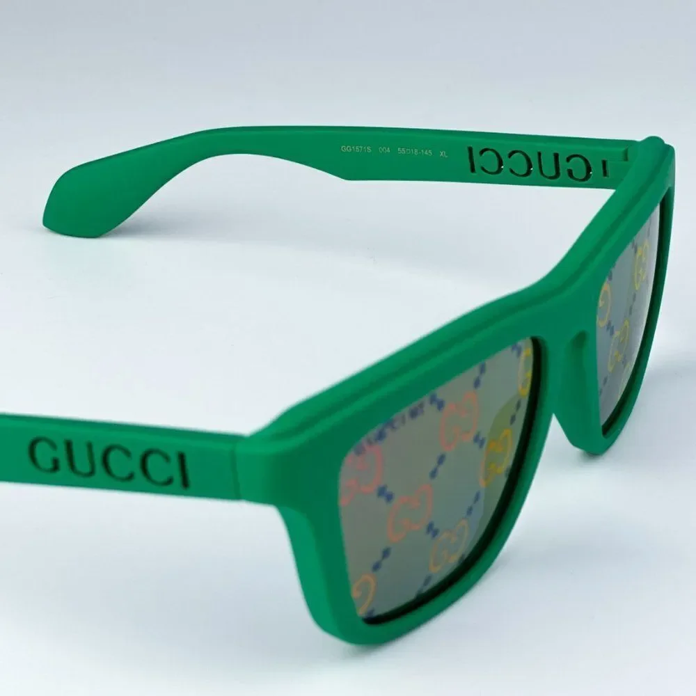 NEW Gucci GG1571S 004 Green Blue Mirrored Logo Unisex Square Sunglasses